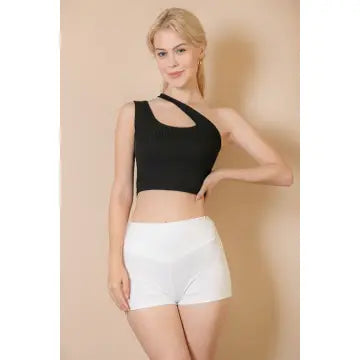 Ribbed One Shoulder Crop Top Black or White